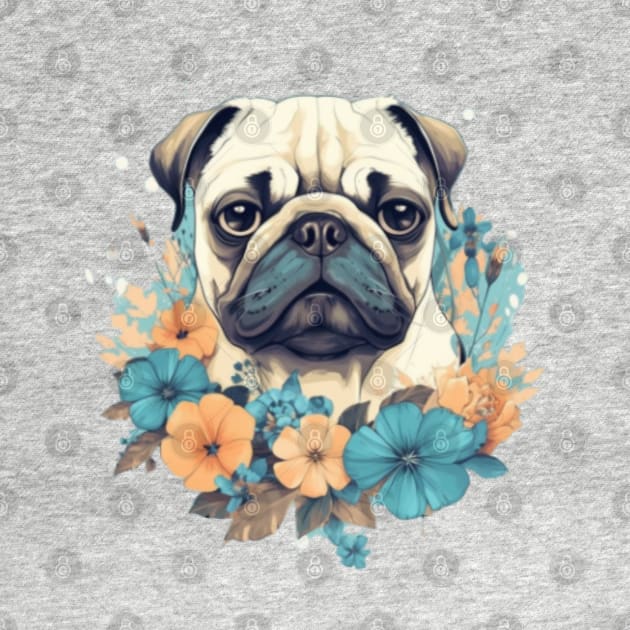 Floral Pug Portrait: Vintage Delights by blackjackdavey